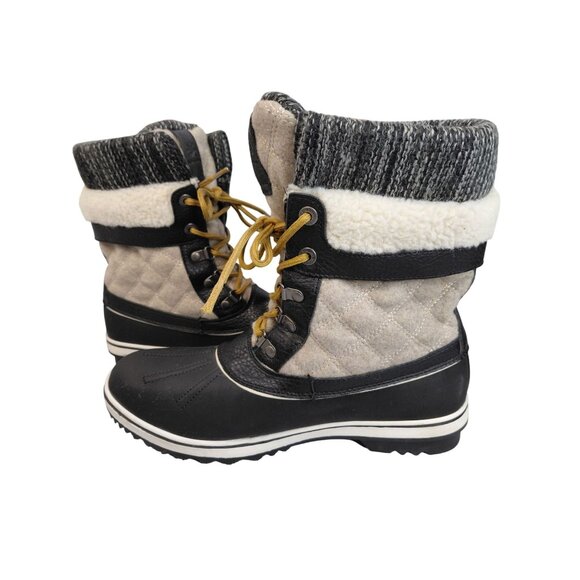 Women's Insulated Winter Snow Boots Size 11 w Black/Gray Faux Fur Lined Quilted - Picture 4 of 11